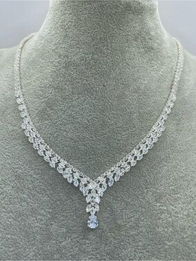 Swarovski Crystal Elements White Crystal Y Drop Tennis Necklace Bridal Formal